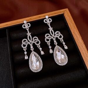 Crystal Teardrop Chandelier Earrings - Silver Tone